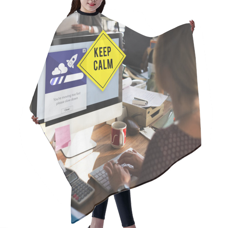 Personality  Woman Working On Computer  Hair Cutting Cape