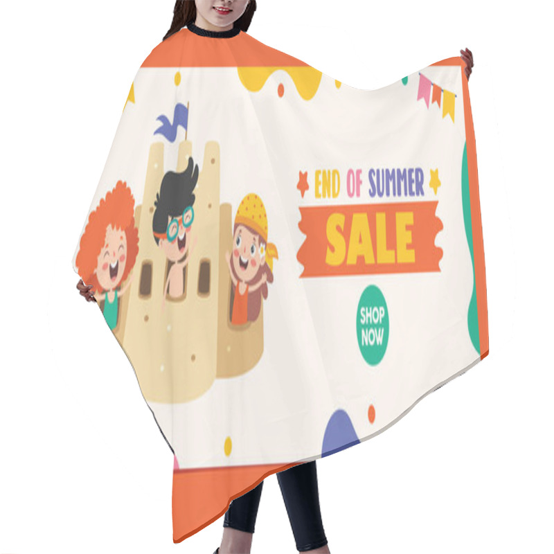 Personality  Flat Summer Banner With Cartoon Character Hair Cutting Cape