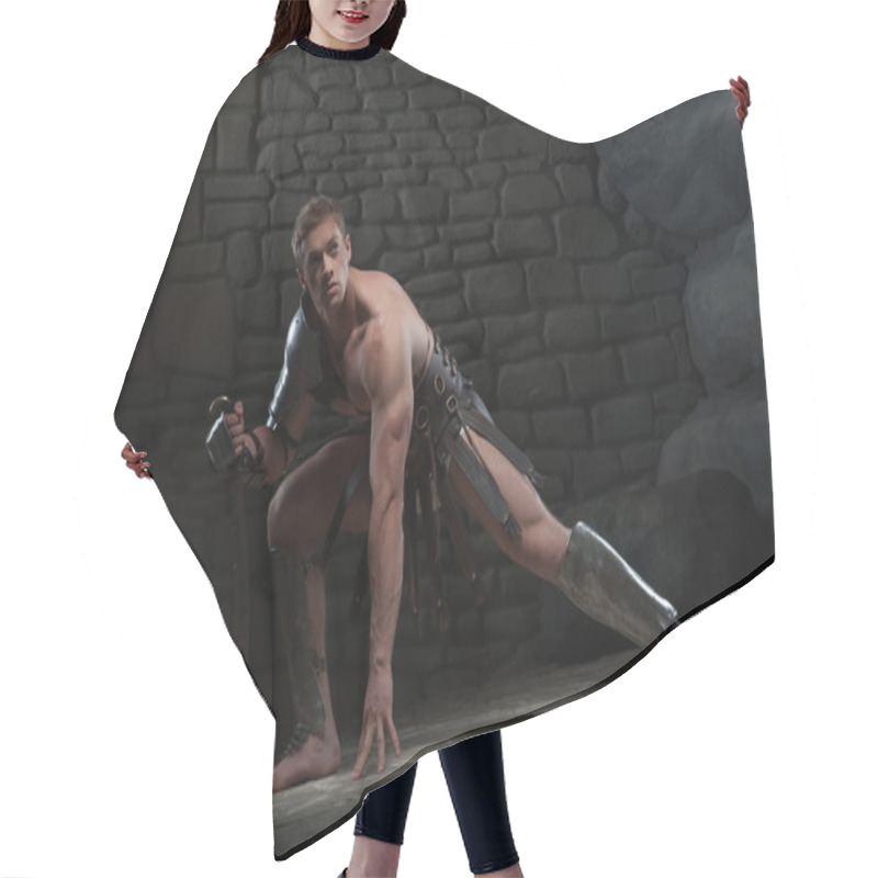 Personality  Gladiator With Sword Kneeling Hair Cutting Cape