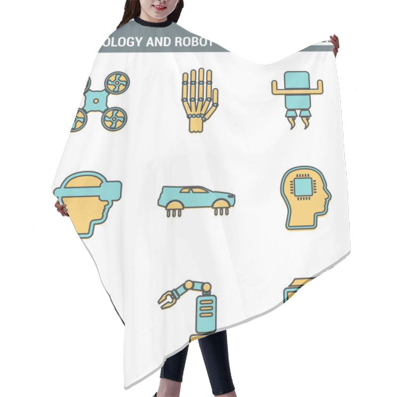 Personality  Icons Line Set Premium Quality Of Future Technology And Artificial Intelligent Robot. Modern Pictogram Collection Flat Design Style Symbol . Isolated White Background Hair Cutting Cape