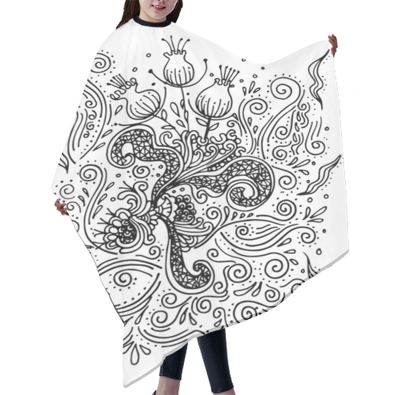 Personality  Hand Drawn Doodle Flower,Vector Illustration Of Flower Hair Cutting Cape