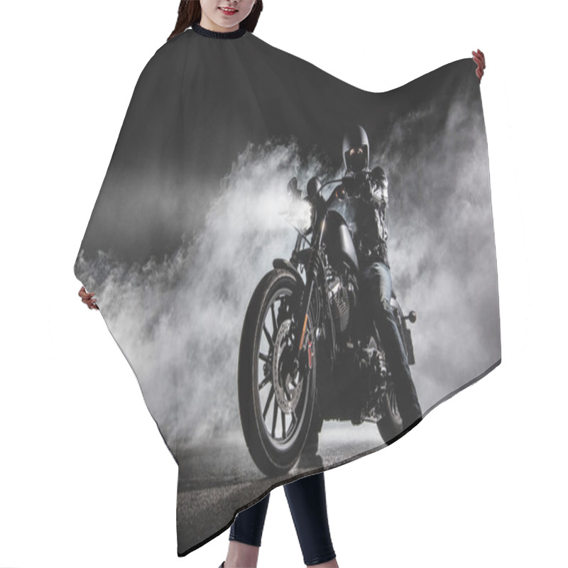 Personality  High Power Motorcycle Chopper With Man Rider At Night Hair Cutting Cape