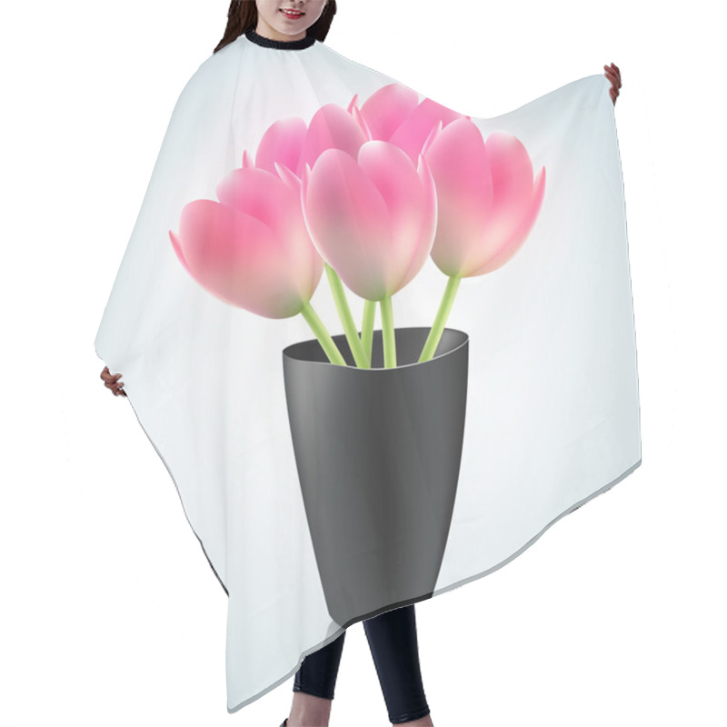 Personality  Pink Tulips In Vase Illustration Hair Cutting Cape