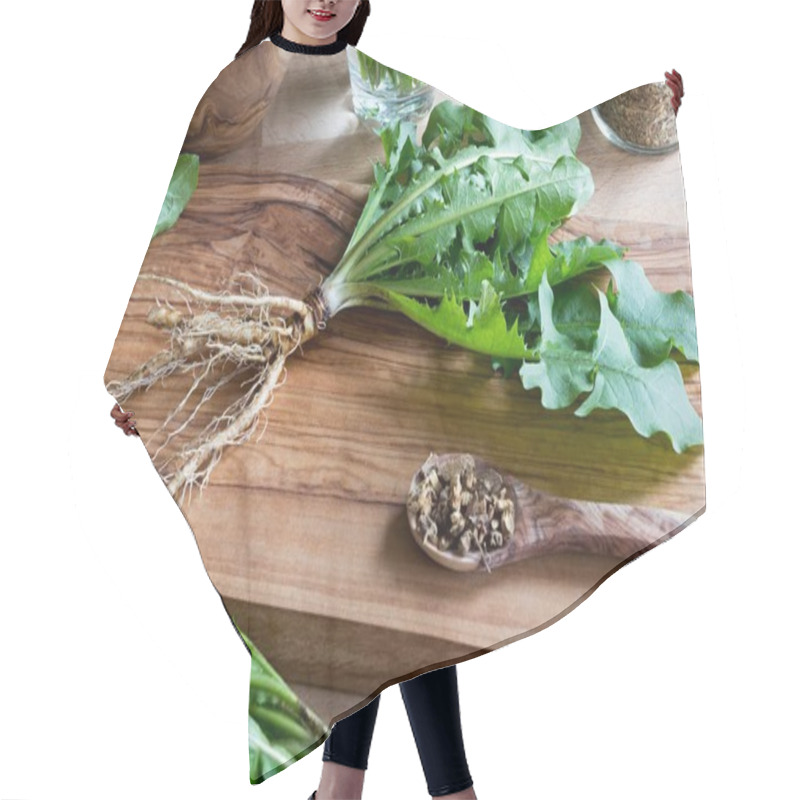 Personality  Whole Dandelion Plant With Root On A Wooden Cutting Board Hair Cutting Cape