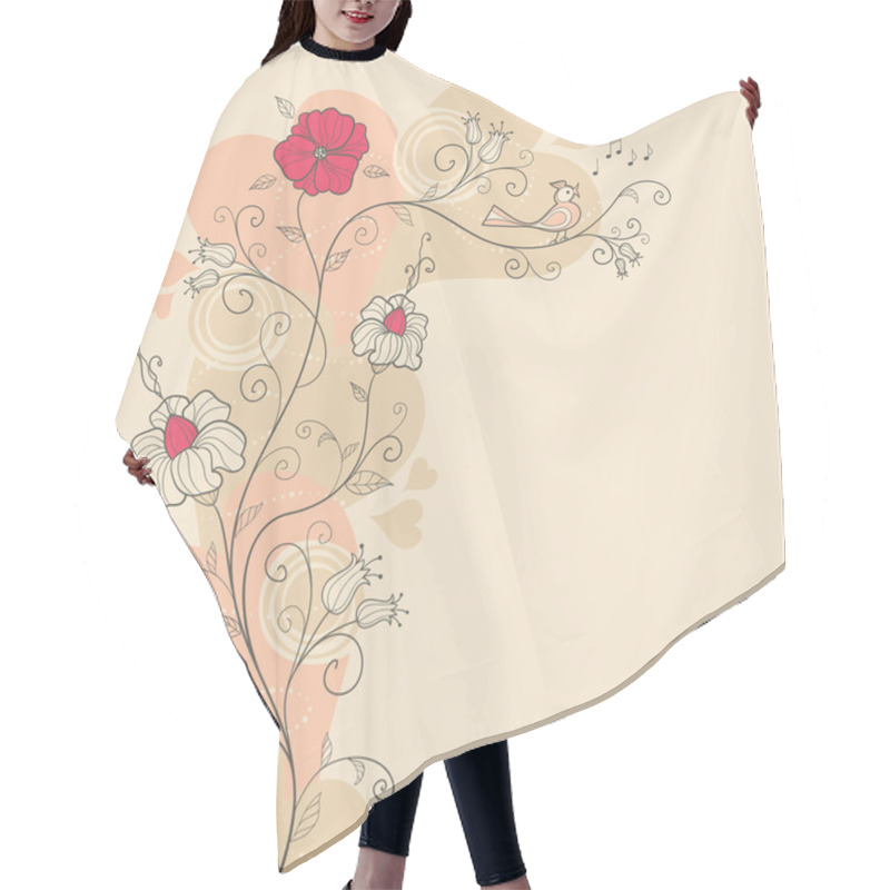 Personality  Spring Design With Flowers And A Singing Bird, Vector Hair Cutting Cape