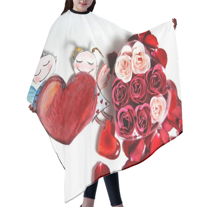 Personality  Painted Valentine Heart And Beautiful Rose Hair Cutting Cape