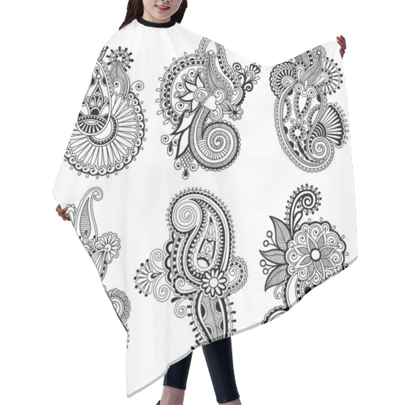 Personality  Black Line Art Ornate Flower Design Collection Hair Cutting Cape