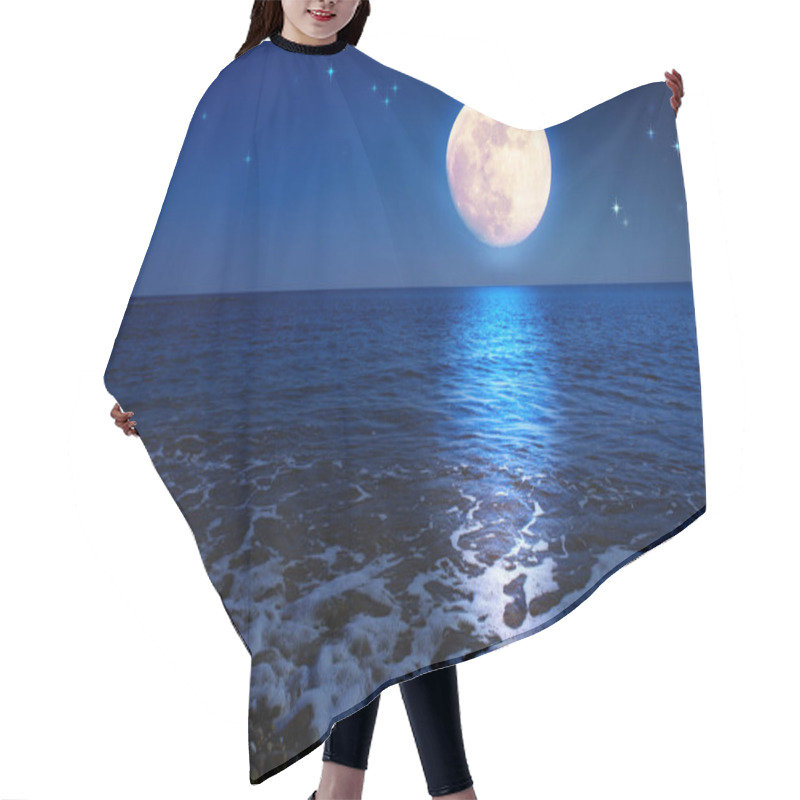 Personality  Full Moon With Reflections On A Calm Sea At Midnight. Hair Cutting Cape