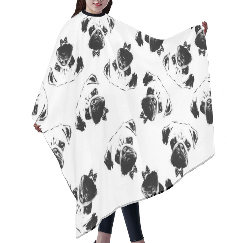 Personality  Black And White Graphic Style Pug Dogs Background Hair Cutting Cape