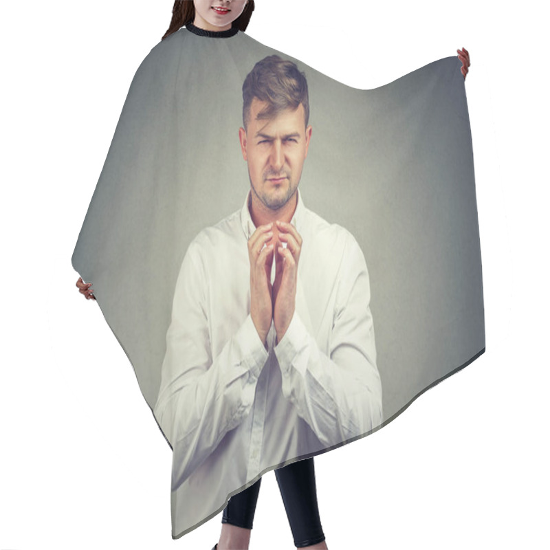 Personality  Sly Young Man Planning Revenge Hair Cutting Cape