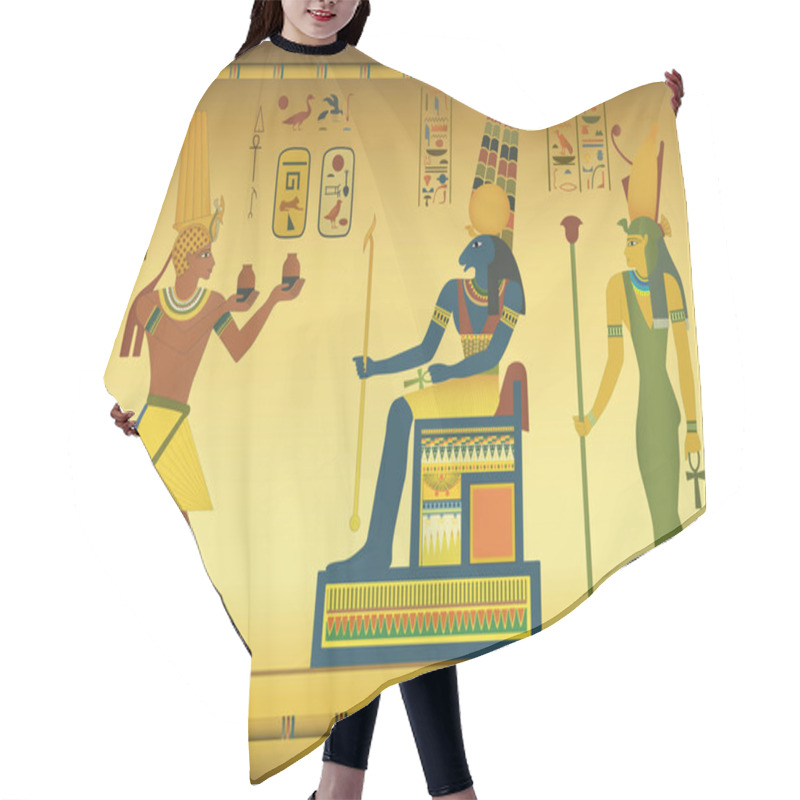 Personality  Egyptian Concept With Paintings On The Wall. Vector Illustration Hair Cutting Cape