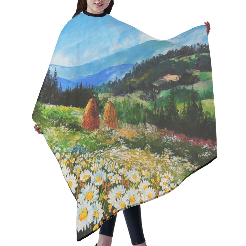 Personality  Oil Painting Landscape - Meadow Of Daisies, Art Work Hair Cutting Cape