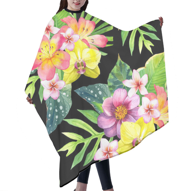 Personality  Seamless Background With Tropical Flowers. Hair Cutting Cape