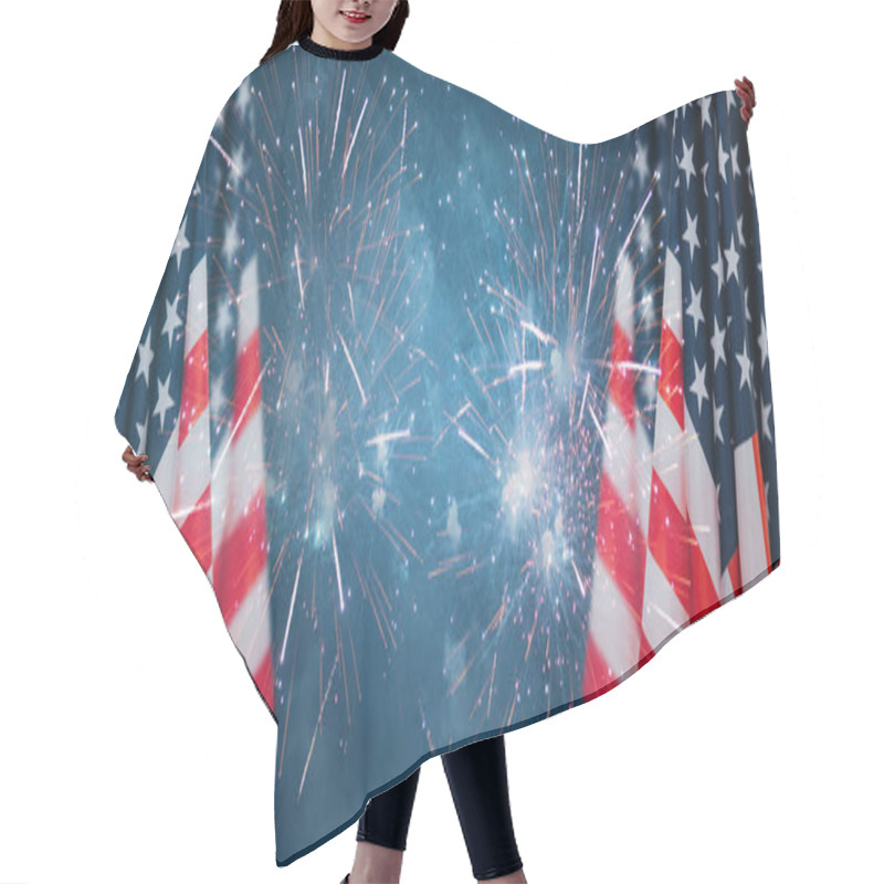 Personality  Celebration Background For American Holidays. American Flag And Fireworks.   Hair Cutting Cape