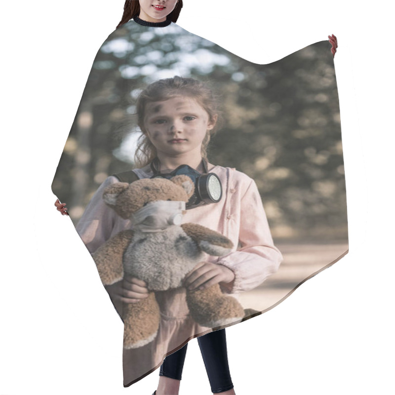 Personality  Dirty Kid Holding Dirty Soft Toy Near Trees In Chernobyl, Post Apocalyptic Concept Hair Cutting Cape