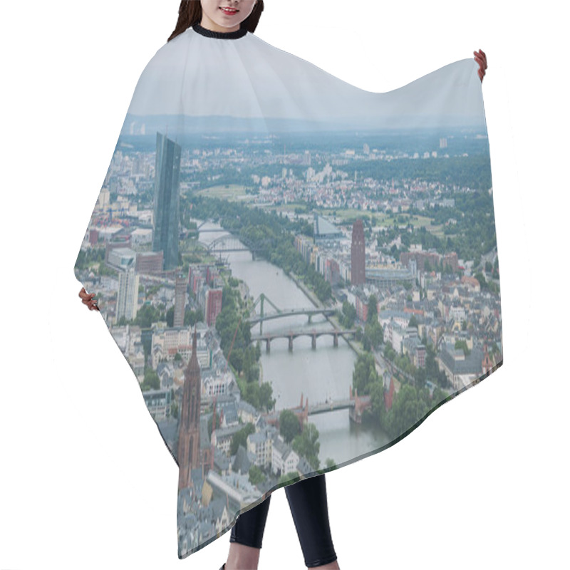 Personality  Aerial View Of Bridges Over Main River And Buildings In Frankfurt, Germany  Hair Cutting Cape