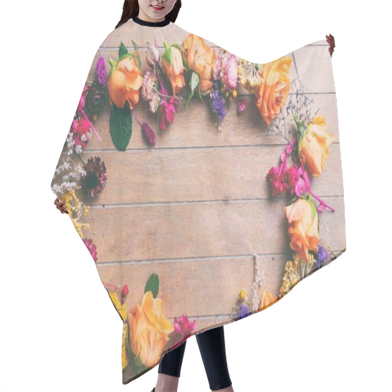 Personality  Flowers And Herbs On Wooden Texture Hair Cutting Cape