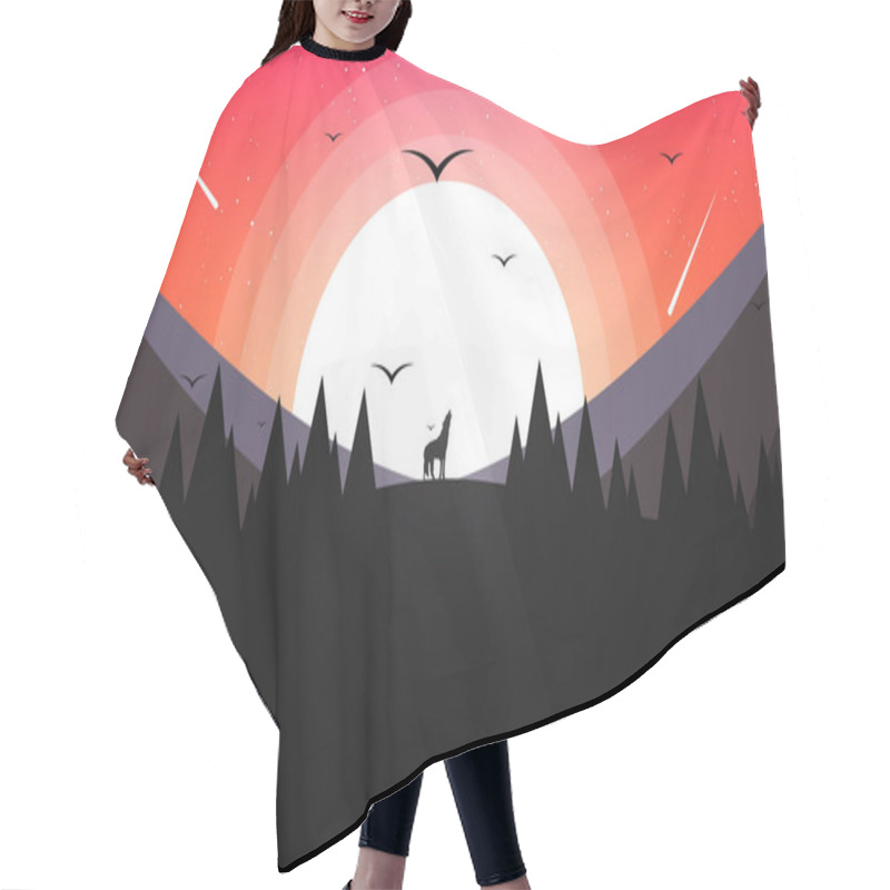 Personality  A Howling Wolf In The Background Of Mountains And Sunset Hair Cutting Cape