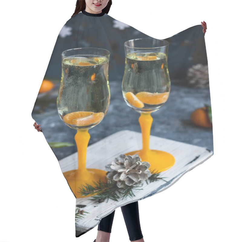 Personality  Champagne With Tangerines For The New Year's Table. Hair Cutting Cape