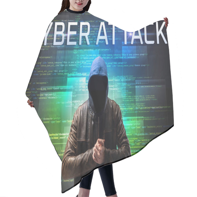 Personality  Faceless Hacker On Code Background Hair Cutting Cape