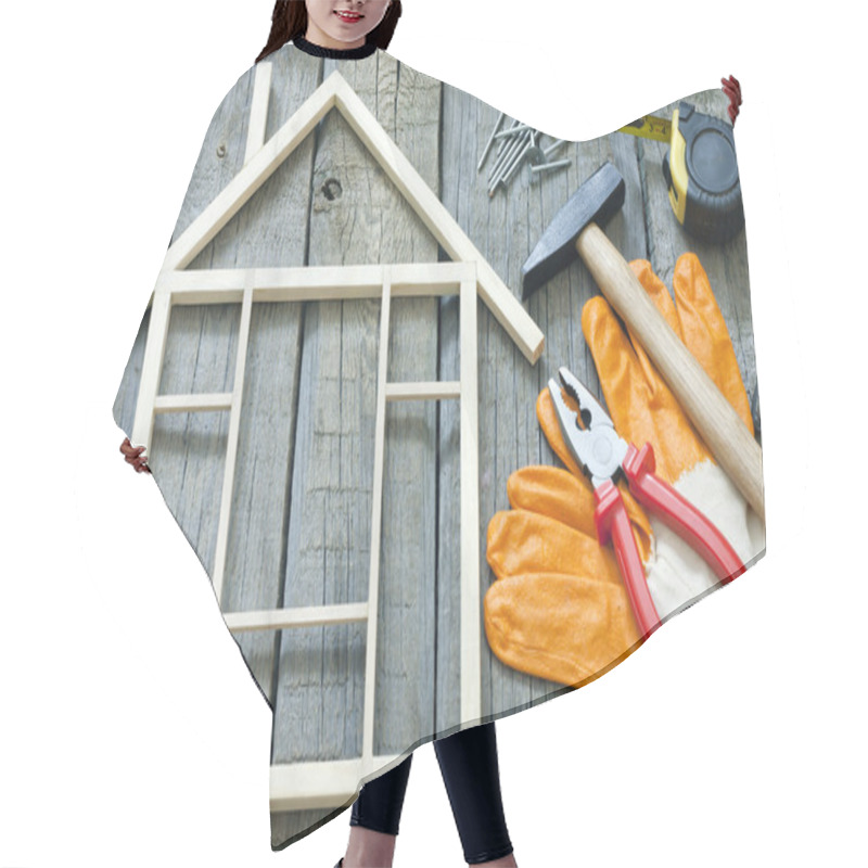 Personality  House Construction Renovation Abstract Background And Tools Hair Cutting Cape