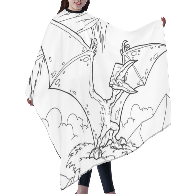 Personality  Outline Dinosaur Pterodactyl Illustration Suitable For Any Of Graphic Design Project Such As Coloring Book And Education Hair Cutting Cape