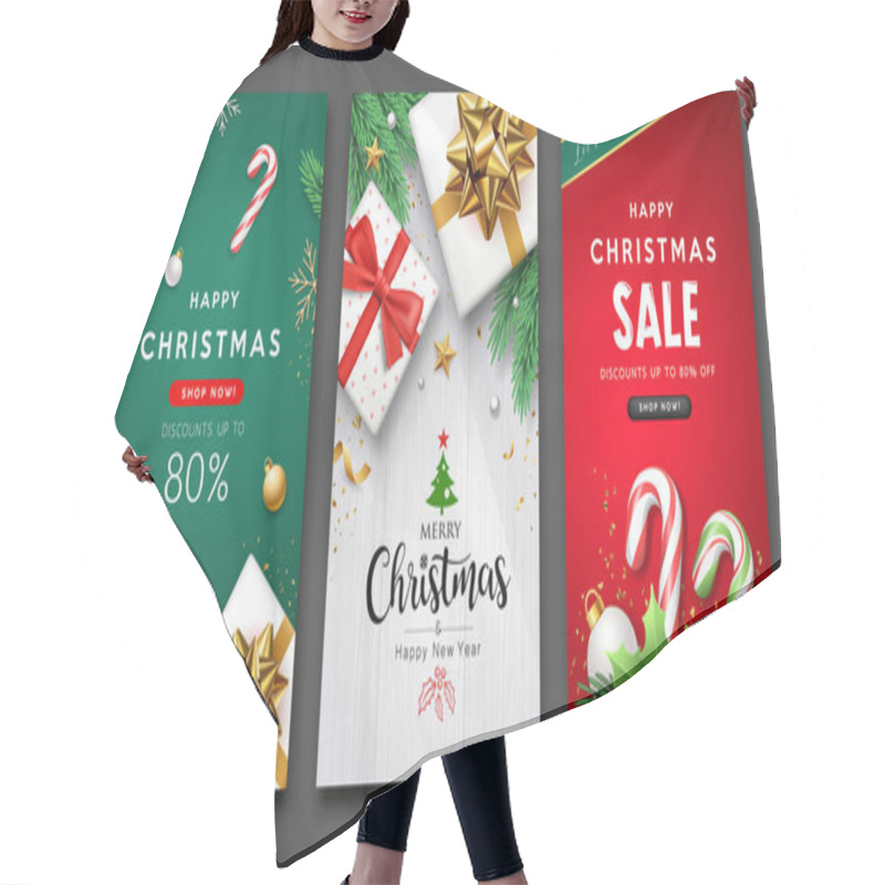 Personality  Merry Christmas And Happy New Year Sale Flyer Poster Three Design Collections Background, Eps 10 Vector Illustration Hair Cutting Cape