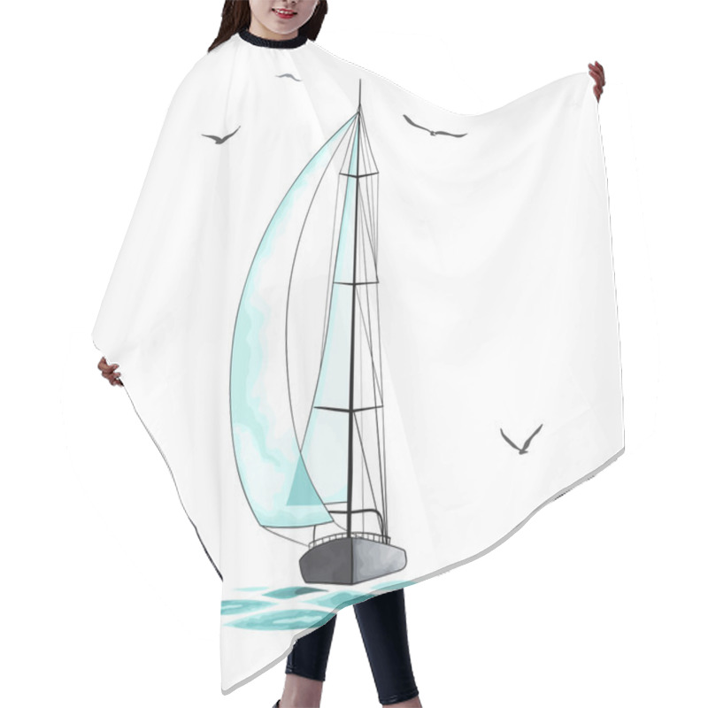 Personality  Sailboat In The Sea And Seagulls   Hair Cutting Cape