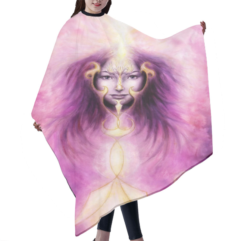 Personality  Beautiful Painting Of A Violett Angelic Spirit With A Womans Face And Golden Ornaments, In Clouds Of Purple Energy And Light Hair Cutting Cape