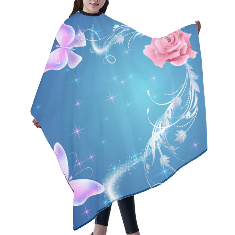 Personality  Transparent Flying Butterflies With Silver Ornament, Rose And Glowing Firework Hair Cutting Cape