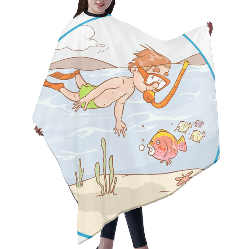 Personality  Vector Illustration Of A Diving Kid Hair Cutting Cape