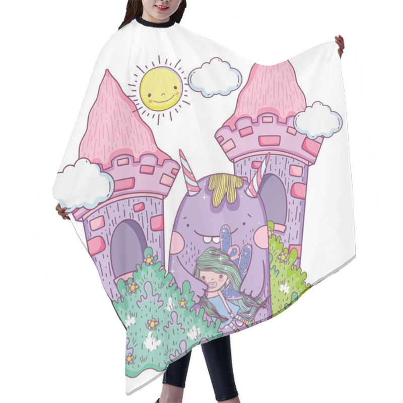 Personality  Little Fairy With Monster In The Castle Vector Illustration Design Hair Cutting Cape