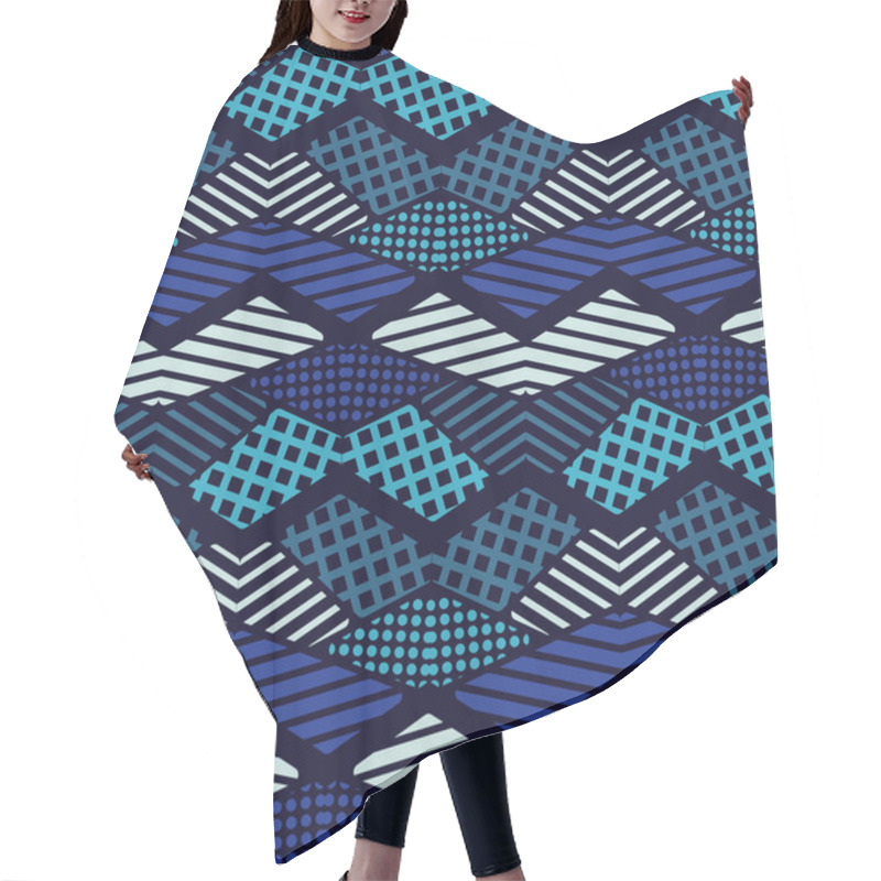 Personality  Seamless Abstract Geometric Pattern. The Shapes Of Hexagons. Texture Stripes, Checks, Dots. Textile Rapport. Hair Cutting Cape