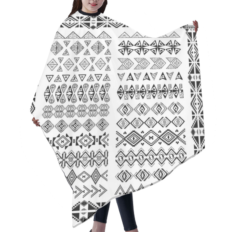 Personality  Set Of Borders In Ethnic Tribal Style. 30 Pattern Brushes Inside Hair Cutting Cape