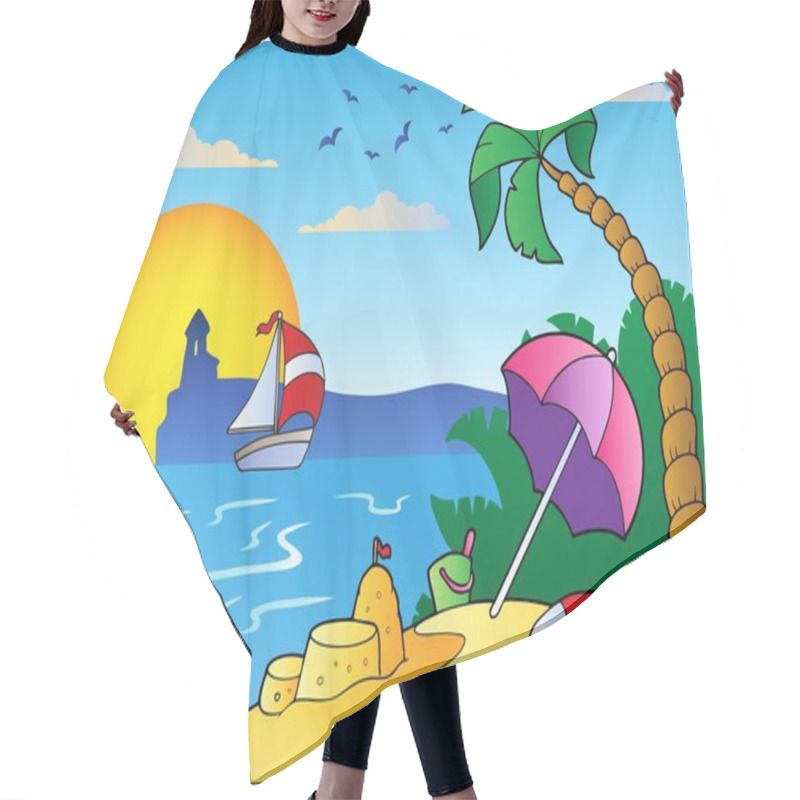 Personality  Beach With Umbrella And Sand Castle Hair Cutting Cape