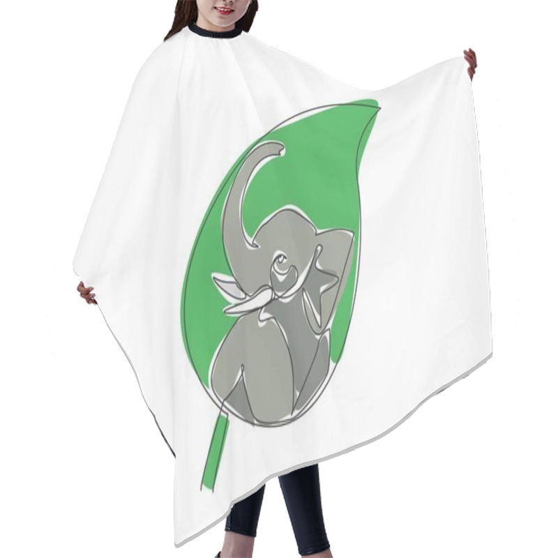 Personality  Continuous One Line Drawing Elephant Head In The Middle Of The Leaf. Stop Large-scale Ivory Poaching. Let It Breed. Natural Habitats. World Wildlife Day. Single Line Draw Design Vector Illustration. Hair Cutting Cape