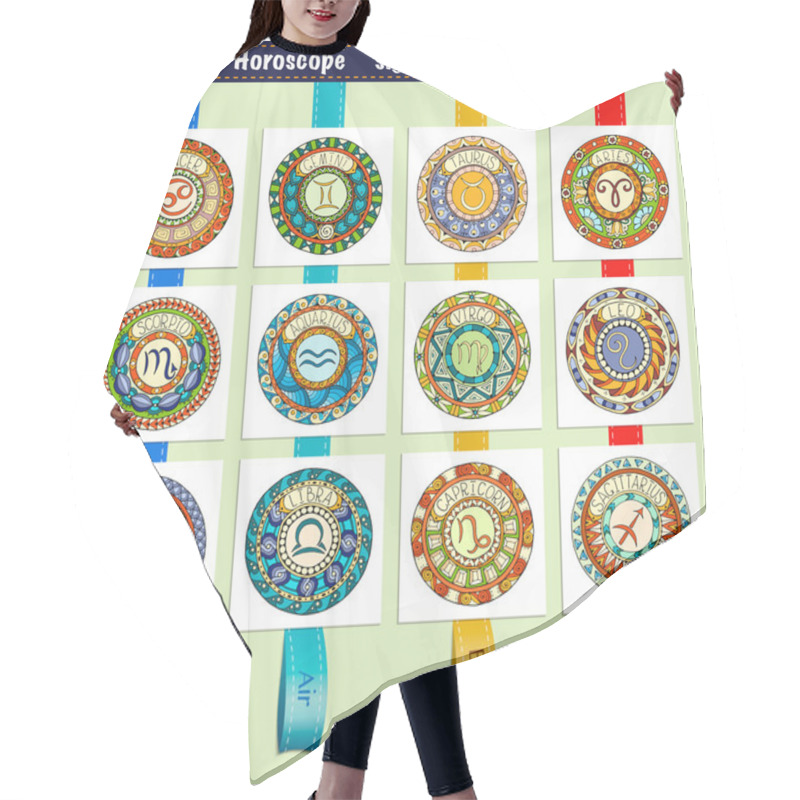 Personality  Zodiac Signs Theme. Set Of Mandalas With Libra Zodiac Signs. Zen Hair Cutting Cape