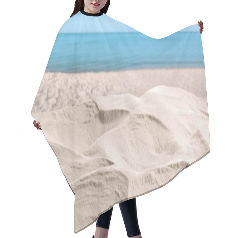 Personality  Beautiful Beach With White Sand Near Ocean, Closeup View. Banner Design Hair Cutting Cape