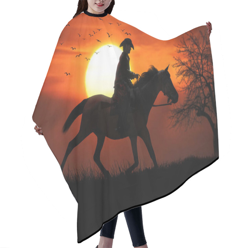 Personality  Cowboy And His Trusted Horse Riding Off Into The Sunset. 3d Rendering Hair Cutting Cape