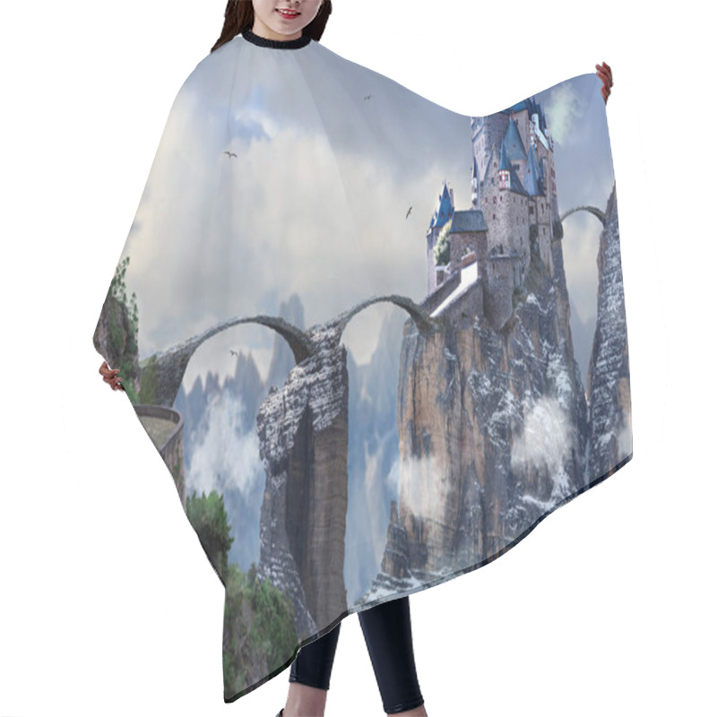 Personality  The Mystical Mountainous Landscape With A Castle On The Rock Hair Cutting Cape