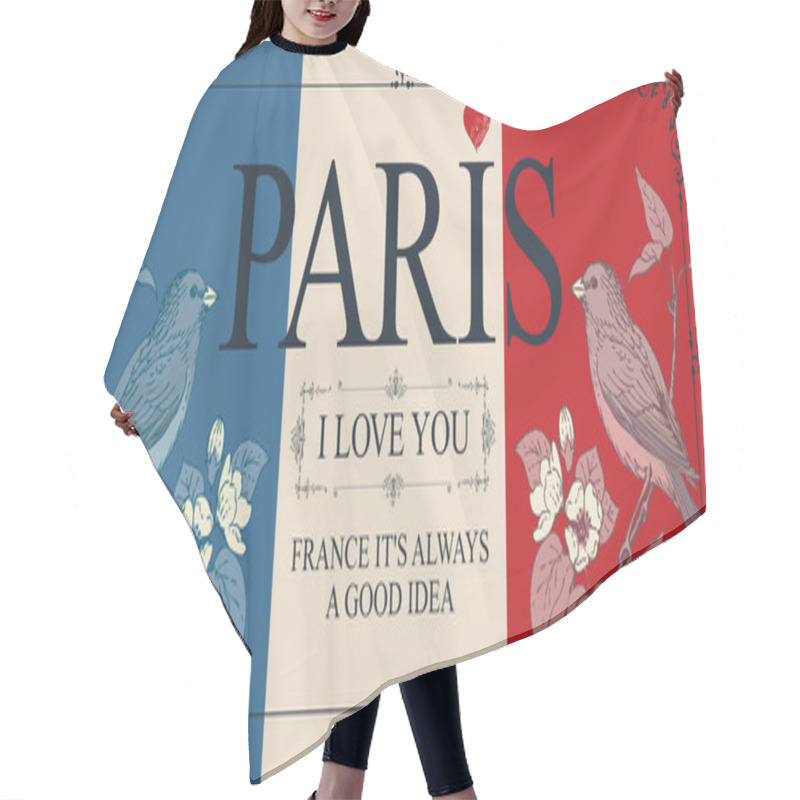 Personality  Retro Postcard With Birds And Words I Love Paris Hair Cutting Cape