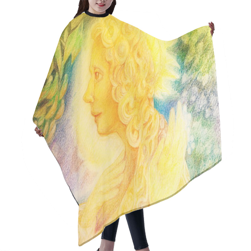 Personality  Fantasy Golden Light Fairy Spirit With Birds And Floating Leaf Pattern, Beautiful Colorful Painting Of A Radiant Elven Creatures, Animals And Energy Lights Hair Cutting Cape