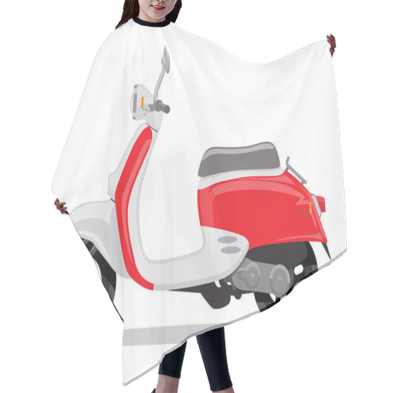 Personality  Vector Red And White Retro Scooter, Flat Style Side View. Hair Cutting Cape