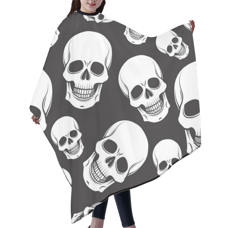 Personality  Black And White Skull Seamless Pattern Hair Cutting Cape