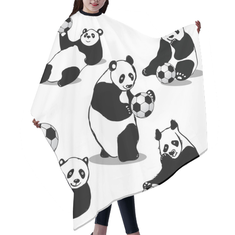 Personality  Panda Holds Soccer Ball Hair Cutting Cape