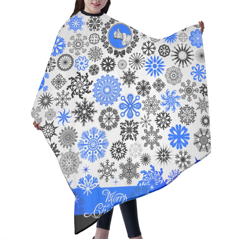 Personality  77 Items - Christmas And New Year Creative Snowflakes And Stars Set, Horizontal Blue, Winter, Banner, Vintage And Retro Ornaments, Text, Patterns For Decoration And Design Hair Cutting Cape