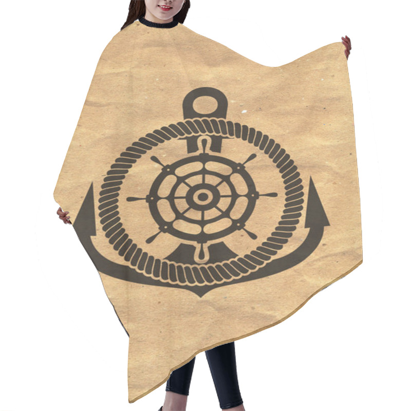 Personality  Nautical Logo On Kraft Paper Background. Marine Label, Sea Badge Hair Cutting Cape