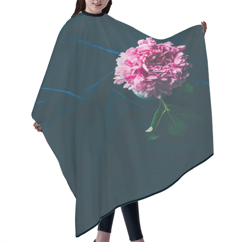 Personality  Top View Of Pink Peony Flowers With Leaf On Dark Cloth Hair Cutting Cape