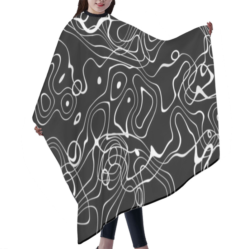 Personality  Black And White Curve Wave Line Abstract Background. Hair Cutting Cape