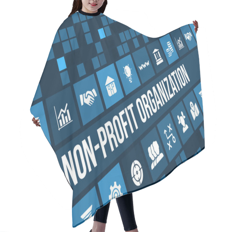 Personality  Non-profit Organization  Concept Image With Business Icons And Copyspace. Hair Cutting Cape